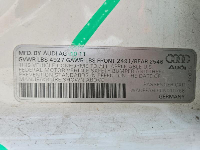 51888706 :رقم المزاد ، WAUFFAFL5CN010768 vin ، 2012 Audi A4 مزاد بيع
