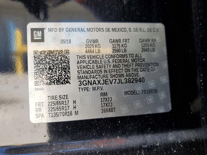 Aukcja sprzedaży 2018 Chevrolet Equinox, vin: 3GNAXJEV7JL382940, numer aukcji: 92505795