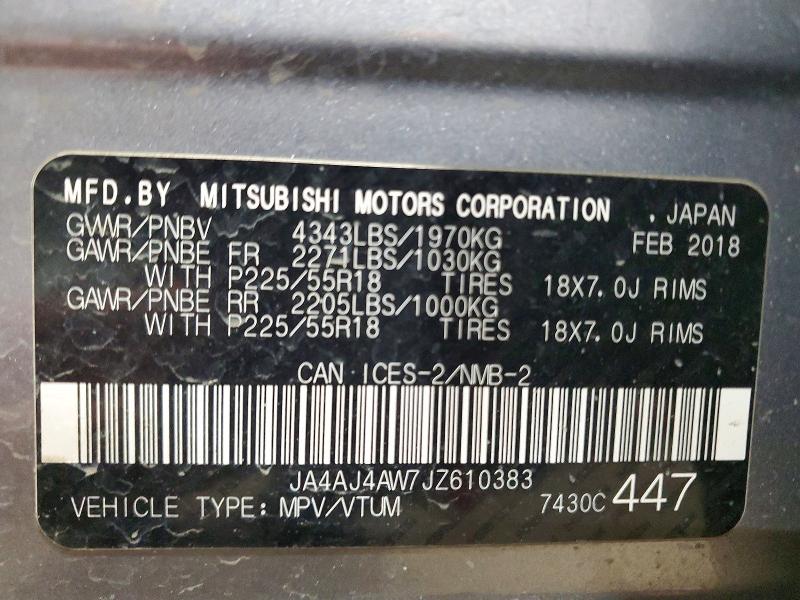 48697636 :رقم المزاد ، JA4AJ4AW7JZ610383 vin ، 2018 Mitsubishi Rvr مزاد بيع