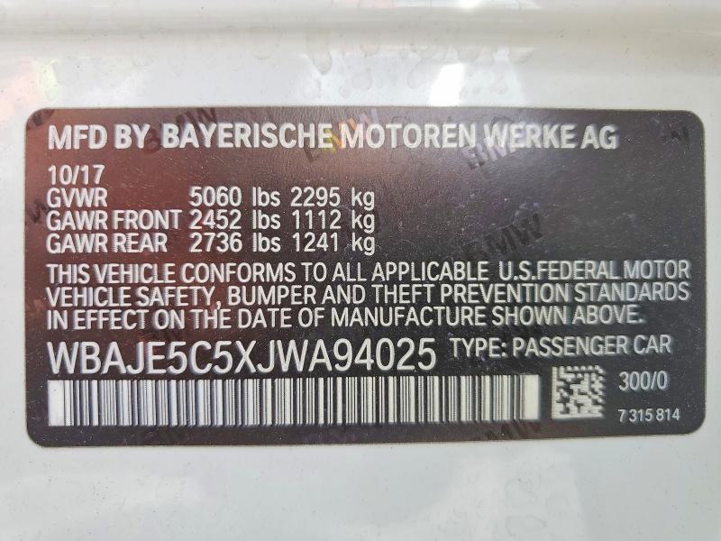 Продажа на аукционе авто 2018 Bmw 540, vin: WBAJE5C5XJWA94025, номер лота: 50830156