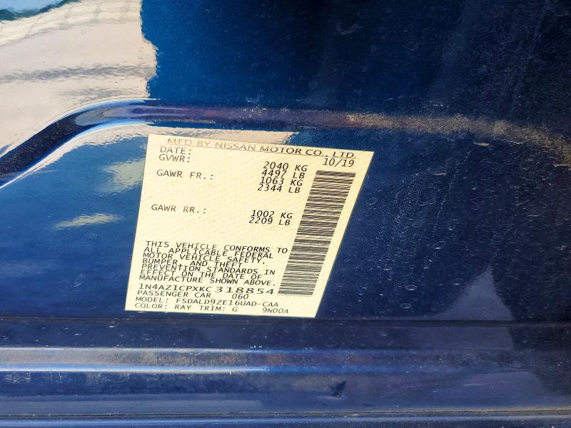 Aukcja sprzedaży 2019 Nissan Leaf, vin: 1N4AZ1CPXKC318854, numer aukcji: 49960996