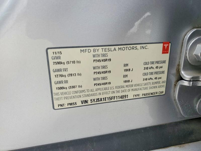 Продажа на аукционе авто 2015 Tesla Model S, vin: 5YJSA1E15FF114891, номер лота: 50579916