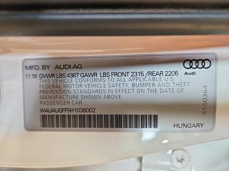 Aukcja sprzedaży 2017 Audi A3, vin: WAUAUGFF5H1038002, numer aukcji: 49222616