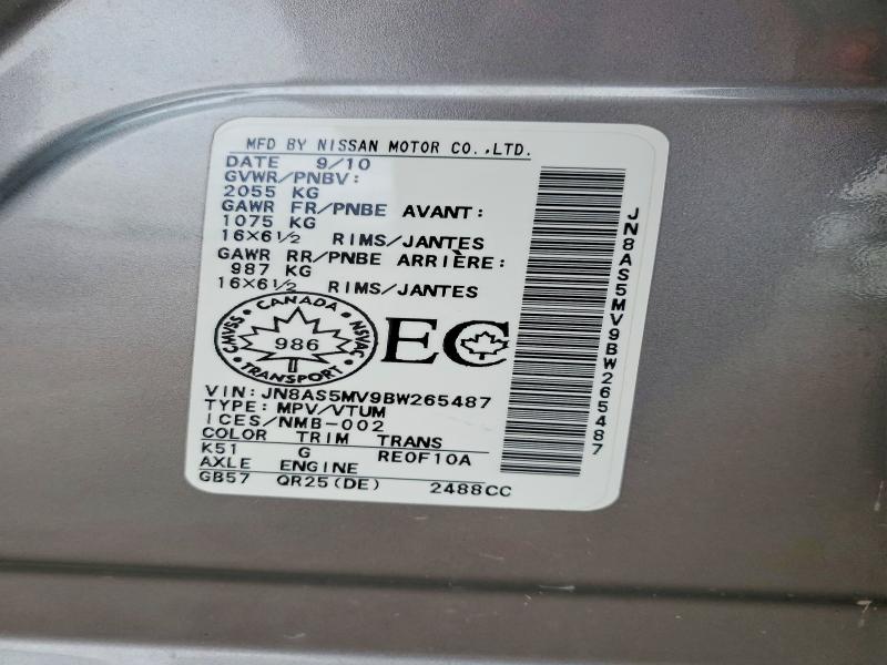 49450346 :رقم المزاد ، JN8AS5MV9BW265487 vin ، 2011 Nissan Rogue مزاد بيع