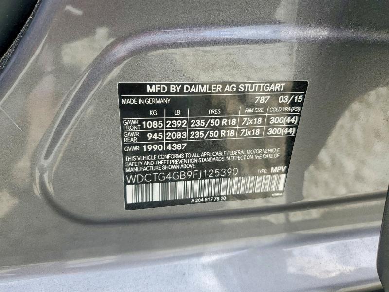 2015 Mercedes-benz Gla მანქანა იყიდება აუქციონზე, vin: WDCTG4GB9FJ125390, აუქციონის ნომერი: 50629496
