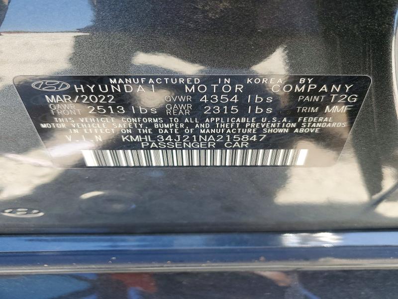 Продажа на аукционе авто 2022 Hyundai Sonata, vin: KMHL34J21NA215847, номер лота: 49947156