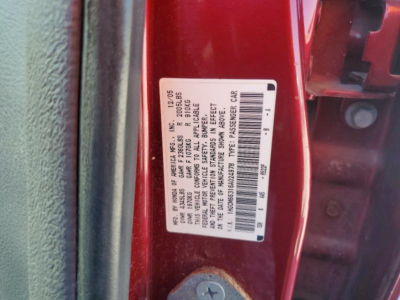 Aukcja sprzedaży 2006 Honda Accord, vin: 1HGCM66316A024978, numer aukcji: 50676346