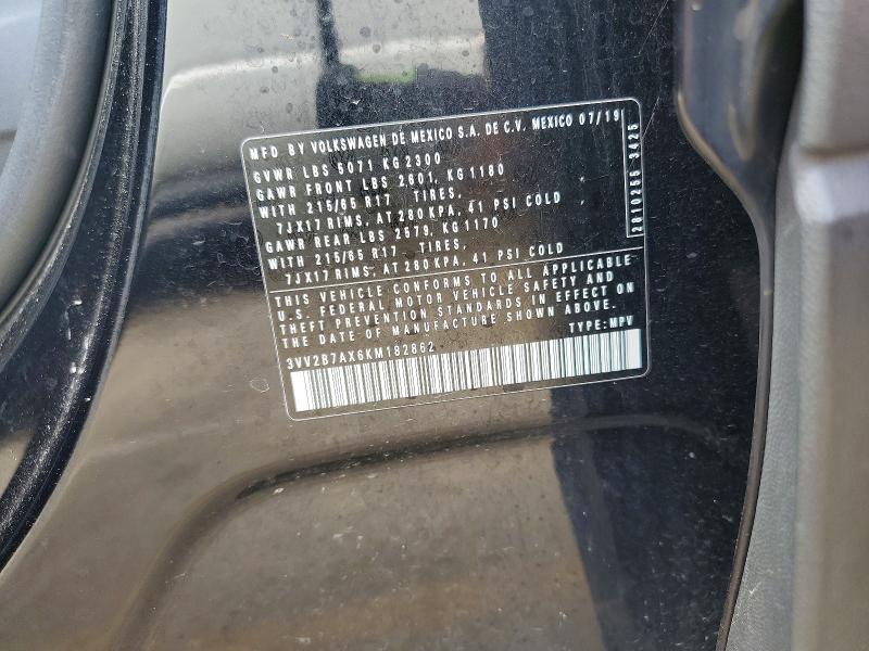 48537026 :رقم المزاد ، 3VV2B7AX6KM182862 vin ، 2019 Volkswagen Tiguan مزاد بيع