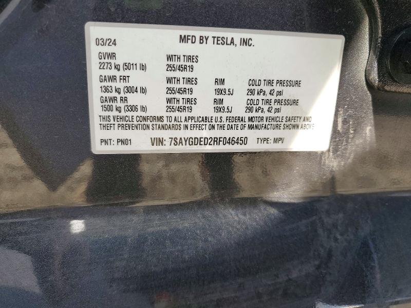 50799546 :رقم المزاد ، 7SAYGDED2RF046450 vin ، 2024 Tesla Model Y مزاد بيع