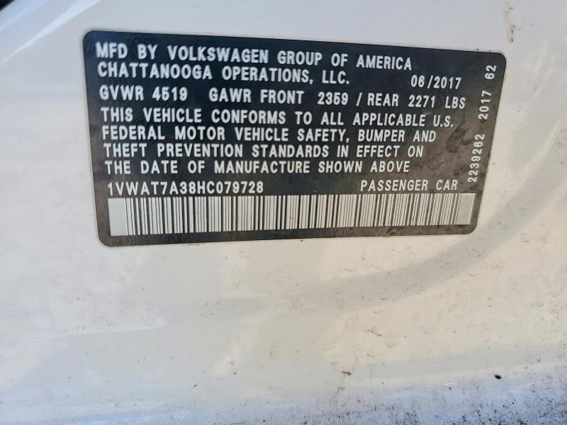 Продажа на аукционе авто 2017 Volkswagen Passat, vin: 1VWAT7A38HC079728, номер лота: 51103596