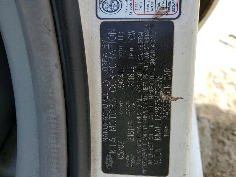 Продаж на аукціоні авто 2007 Kia Spectra, vin: KNAFE122875475678, номер лоту: 50059396