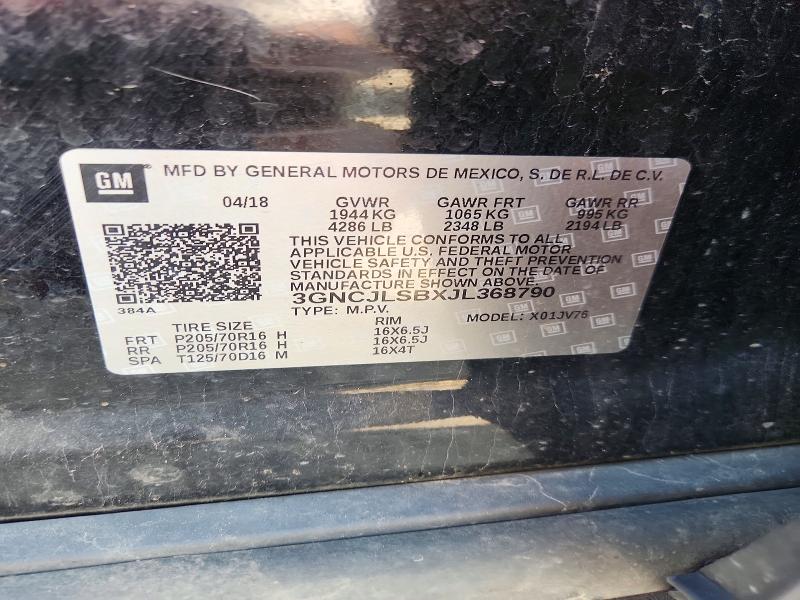 Aukcja sprzedaży 2018 Chevrolet Trax, vin: 3GNCJLSBXJL368790, numer aukcji: 49776736
