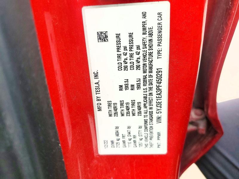 2023 Tesla Model 3 მანქანა იყიდება აუქციონზე, vin: 5YJ3E1EA3PF450291, აუქციონის ნომერი: 50176406