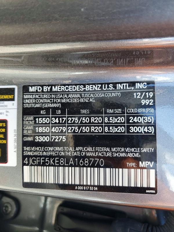 Продаж на аукціоні авто 2020 Mercedes-benz Gls, vin: 4JGFF5KE8LA168770, номер лоту: 49860066