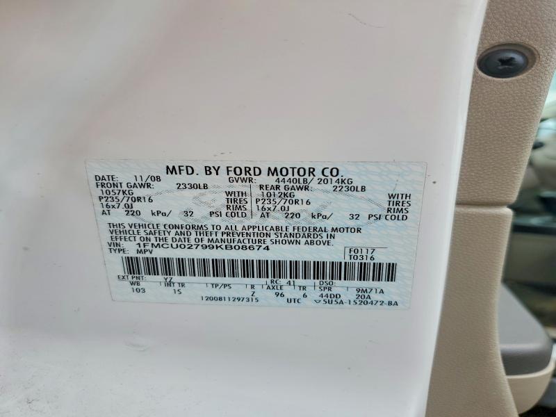 Aukcja sprzedaży 2009 Ford Escape, vin: 1FMCU02799KB08674, numer aukcji: 49992676