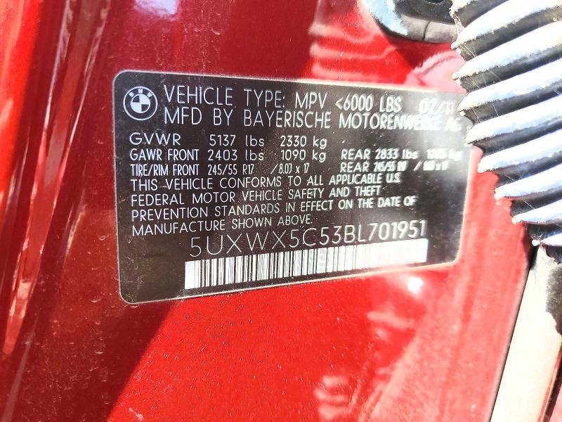 Aukcja sprzedaży 2011 Bmw X3, vin: 5UXWX5C53BL701951, numer aukcji: 50677536