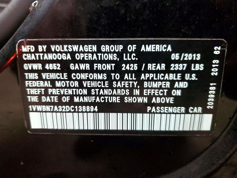 Продажа на аукционе авто 2013 Volkswagen Passat, vin: 1VWBN7A32DC138894, номер лота: 47886256