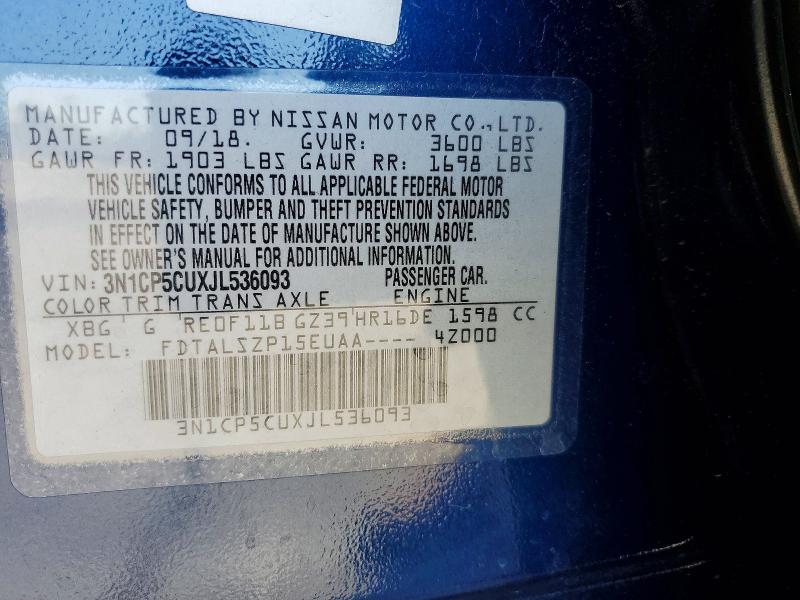Продажа на аукционе авто 2018 Nissan Kicks, vin: 3N1CP5CUXJL536093, номер лота: 48285396