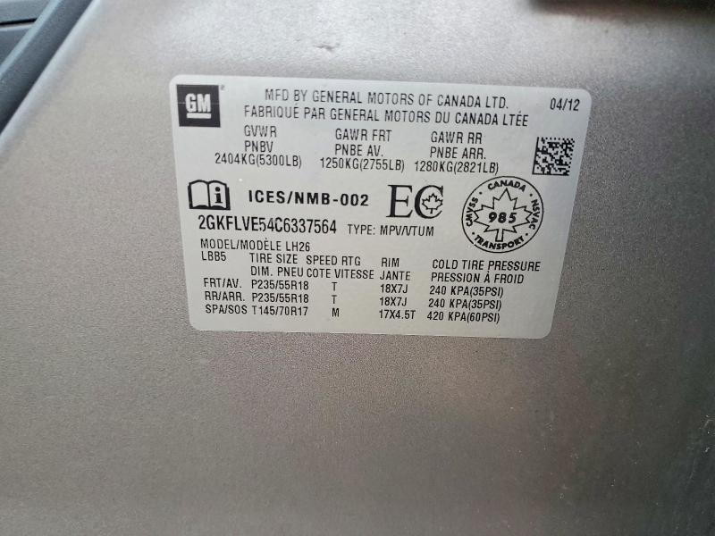 49301726 :رقم المزاد ، 2GKFLVE54C6337564 vin ، 2012 Gmc Terrain مزاد بيع