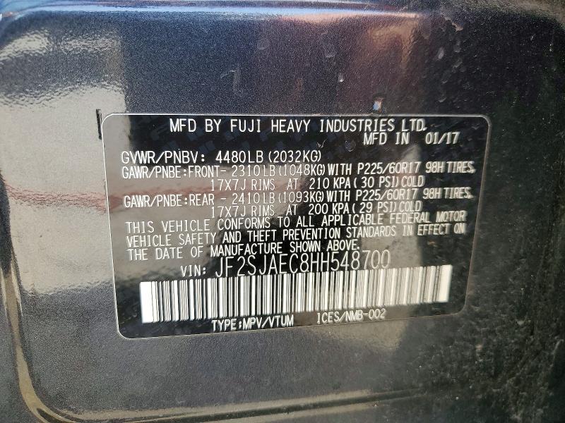 Продажа на аукционе авто 2017 Subaru Forester, vin: JF2SJAEC8HH548700, номер лота: 50684696
