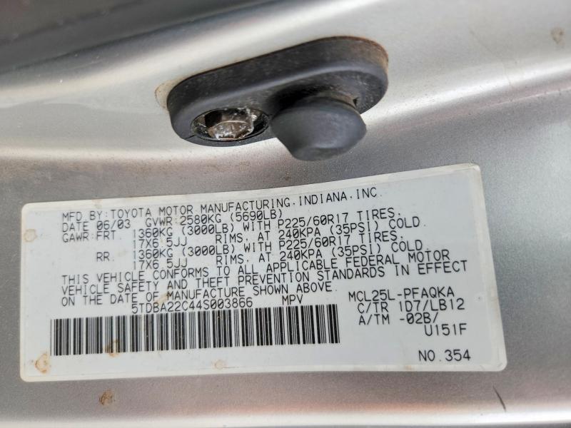 51070986 :رقم المزاد ، 5TDBA22C44S003866 vin ، 2004 Toyota Sienna مزاد بيع