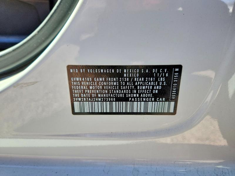 2017 Volkswagen Jetta მანქანა იყიდება აუქციონზე, vin: 3VW2B7AJ2HM273966, აუქციონის ნომერი: 49652516