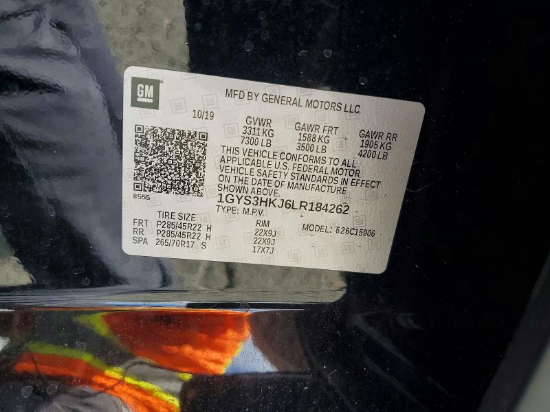 50744366 :رقم المزاد ، 1GYS3HKJ6LR184262 vin ، 2020 Cadillac Escalade مزاد بيع
