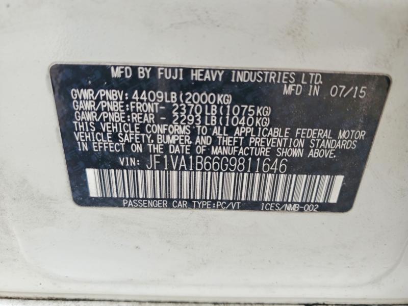 Aukcja sprzedaży 2016 Subaru Wrx, vin: JF1VA1B66G9811646, numer aukcji: 46847776