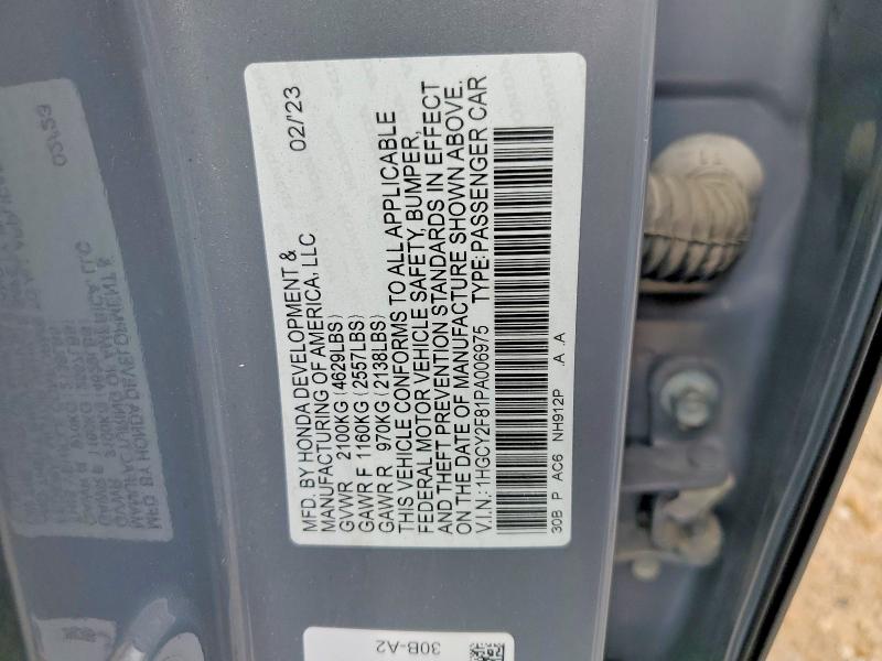 Aukcja sprzedaży 2023 Honda Accord, vin: 1HGCY2F81PA006975, numer aukcji: 48115846