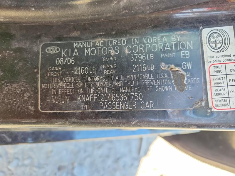 50744536 :رقم المزاد ، KNAFE121465361750 vin ، 2006 Kia Spectra مزاد بيع