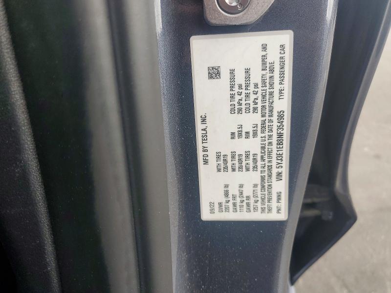 2022 Tesla Model 3 მანქანა იყიდება აუქციონზე, vin: 5YJ3E1EB8NF354985, აუქციონის ნომერი: 50340286