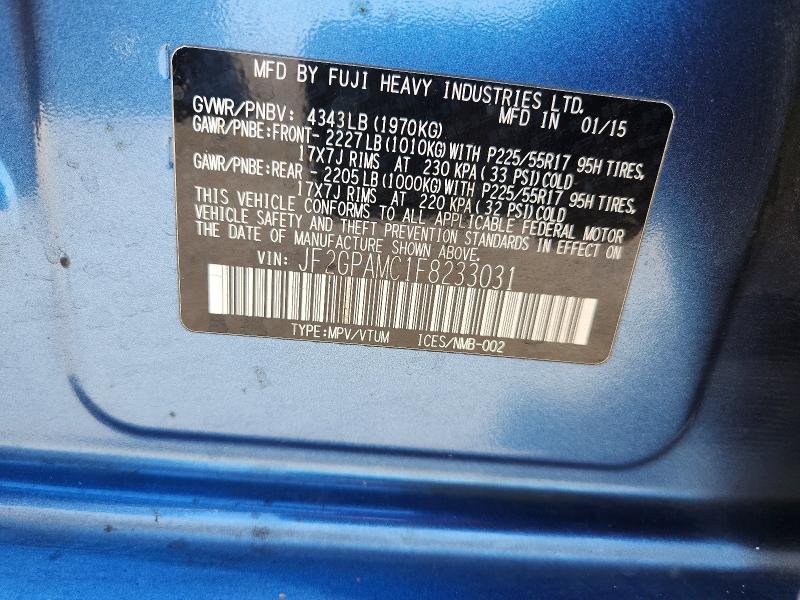 Продажа на аукционе авто 2015 Subaru Xv Crosstrek, vin: JF2GPAMC1F8233031, номер лота: 50783376