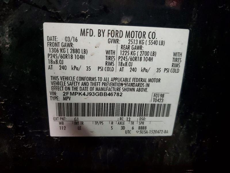 51670666 :رقم المزاد ، 2FMPK4J93GBB46782 vin ، 2016 Ford Edge مزاد بيع