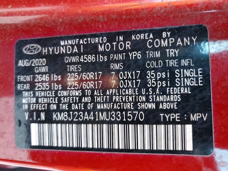 Aukcja sprzedaży 2021 Hyundai Tucson, vin: KM8J23A41MU331570, numer aukcji: 47552406