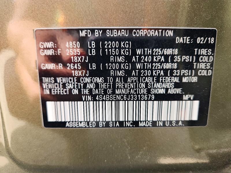 Aukcja sprzedaży 2018 Subaru Outback, vin: 4S4BSENC6J3313679, numer aukcji: 51371376