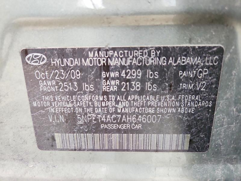 Продаж на аукціоні авто 2010 Hyundai Sonata, vin: 5NPET4AC7AH646007, номер лоту: 51774986