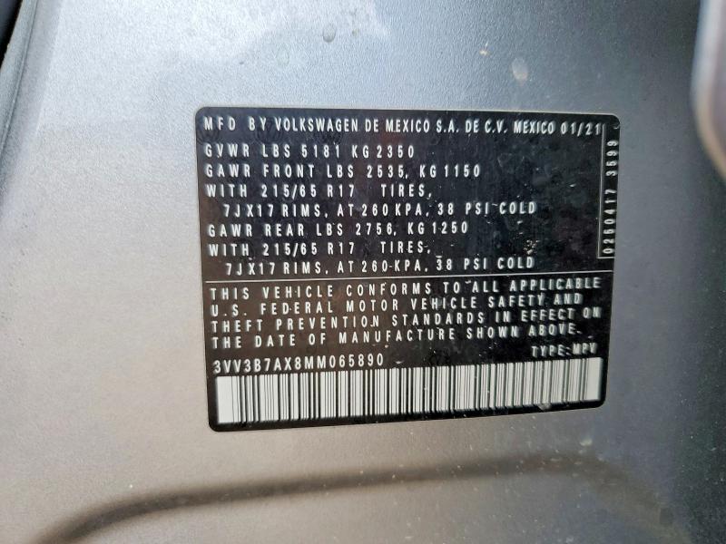 49510726 :رقم المزاد ، 3VV3B7AX8MM065890 vin ، 2021 Volkswagen Tiguan مزاد بيع