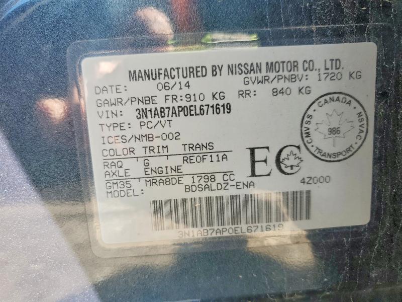Продажа на аукционе авто 2014 Nissan Sentra, vin: 3N1AB7AP0EL671619, номер лота: 51598166