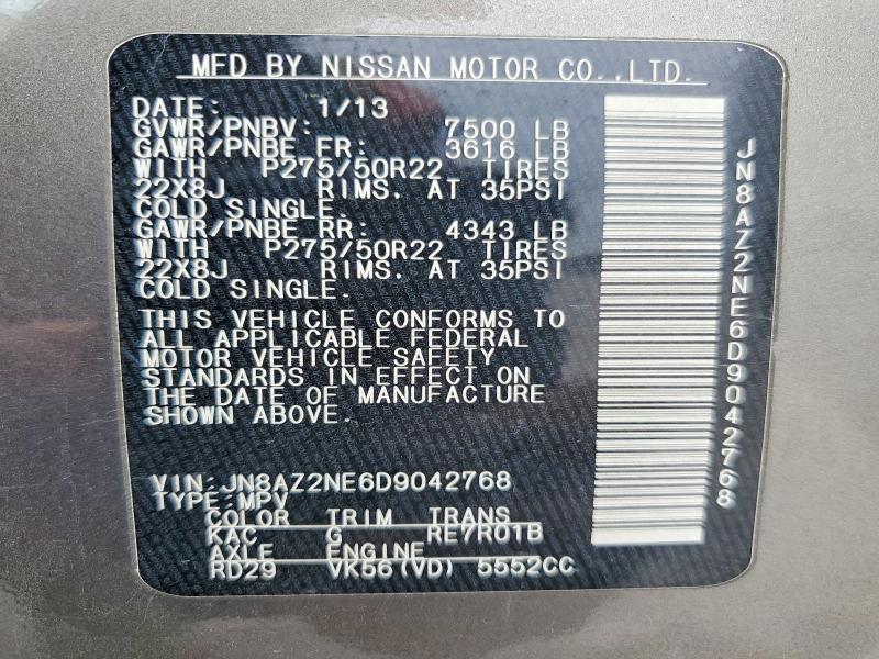 Aukcja sprzedaży 2013 Infiniti Qx56, vin: JN8AZ2NE6D9042768, numer aukcji: 50924626