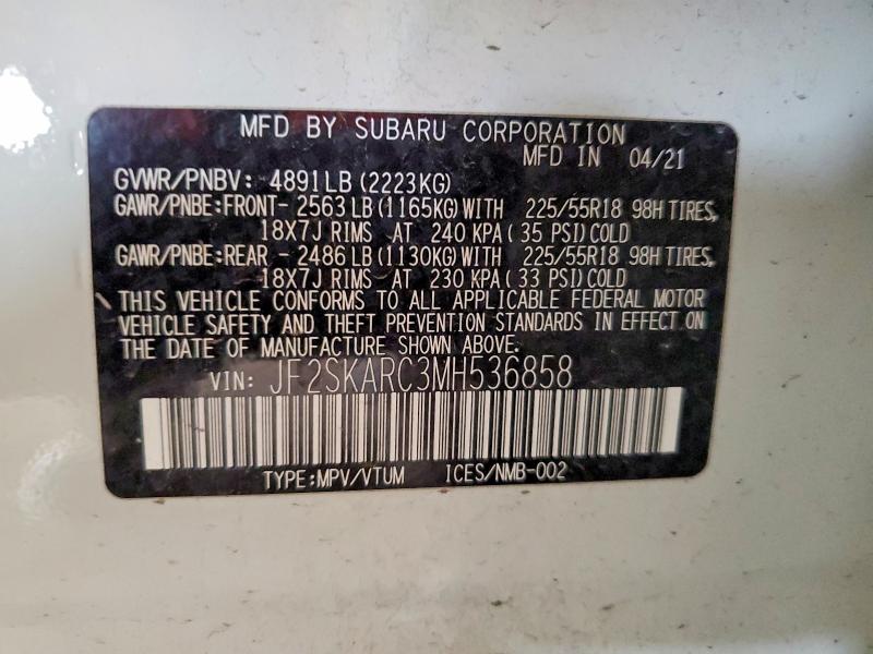 Продажа на аукционе авто 2021 Subaru Forester, vin: JF2SKARC3MH536858, номер лота: 48985166