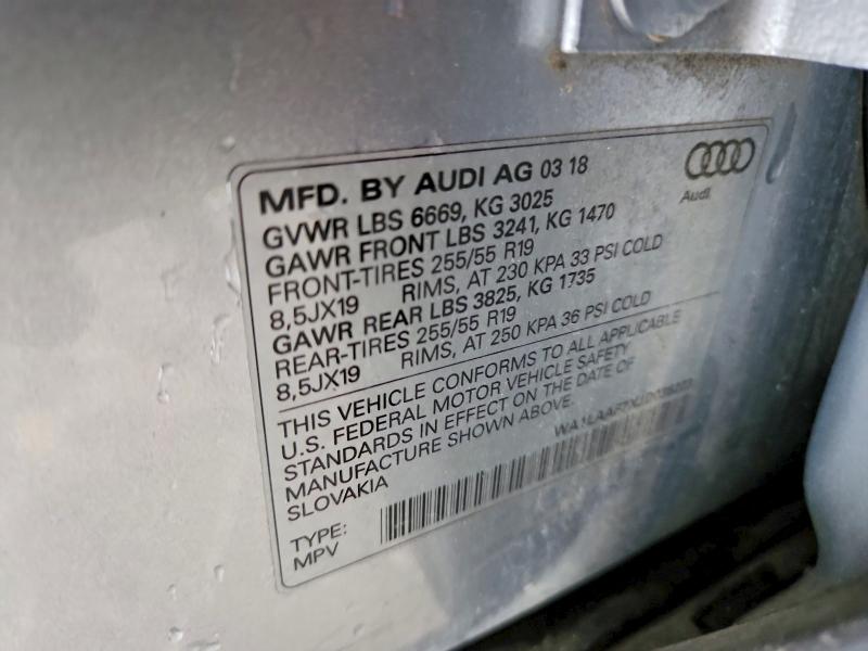 Продаж на аукціоні авто 2018 Audi Q7, vin: WA1LAAF7XJD036223, номер лоту: 50499036