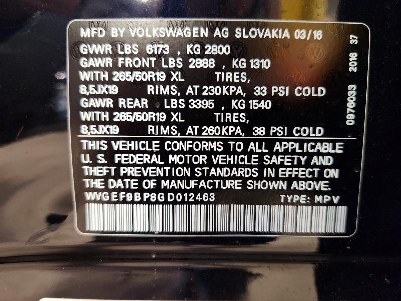 Продаж на аукціоні авто 2016 Volkswagen Touareg, vin: WVGEF9BP8GD012463, номер лоту: 50176086