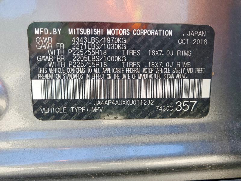 51285846 :رقم المزاد ، JA4AP4AUXKU011232 vin ، 2019 Mitsubishi Outlander Sport مزاد بيع