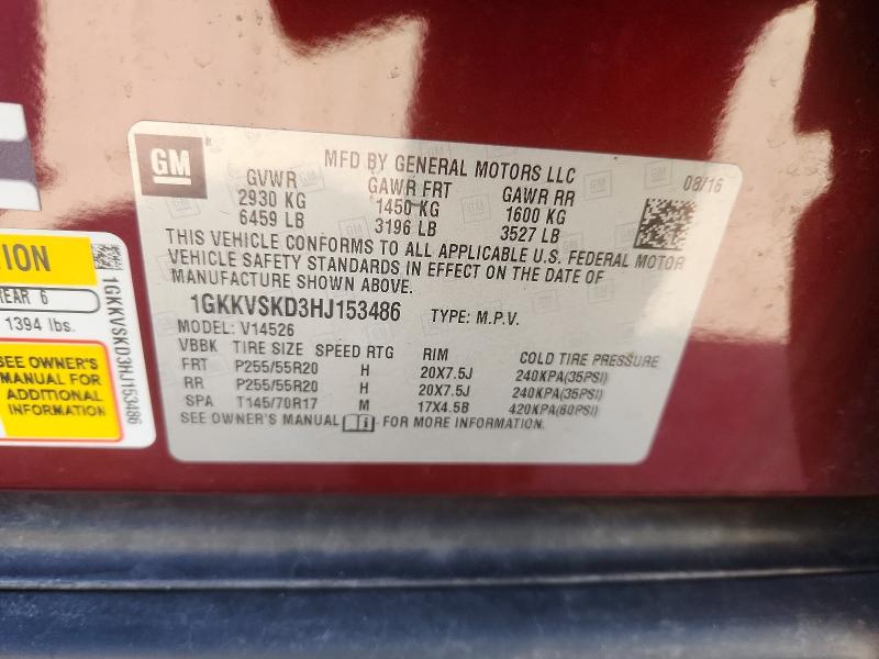 Aukcja sprzedaży 2017 Gmc Acadia Limited, vin: 1GKKVSKD3HJ153486, numer aukcji: 49170646