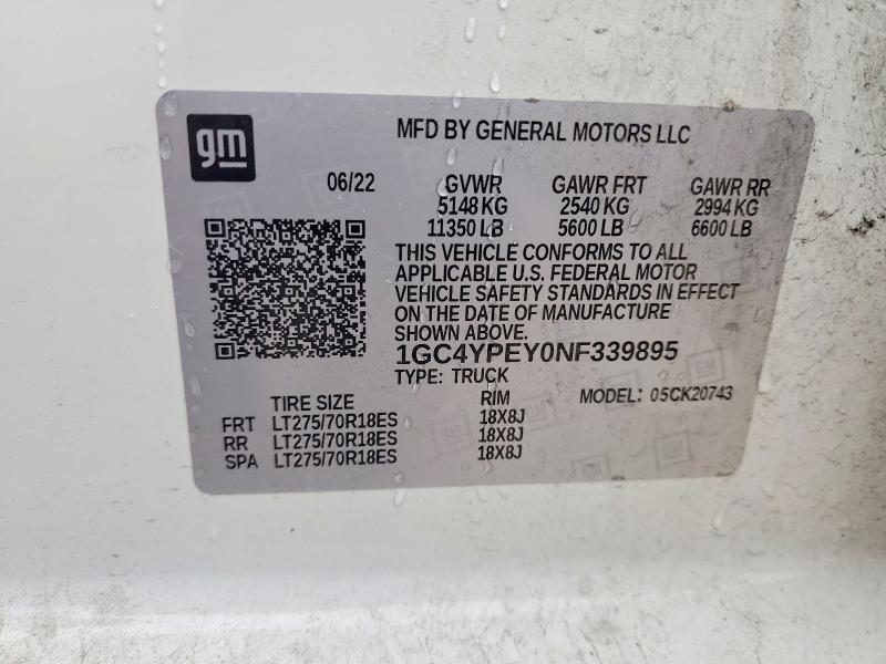 Продаж на аукціоні авто 2022 Chevrolet Silverado, vin: 1GC4YPEY0NF339895, номер лоту: 50928296