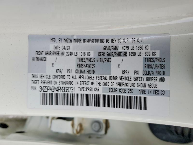 Продаж на аукціоні авто 2023 Mazda 3, vin: 3MZBPABM4PM368731, номер лоту: 49090976