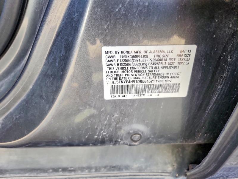 Продажа на аукционе авто 2013 Honda Pilot, vin: 5FNYF4H91DB064521, номер лота: 51461516