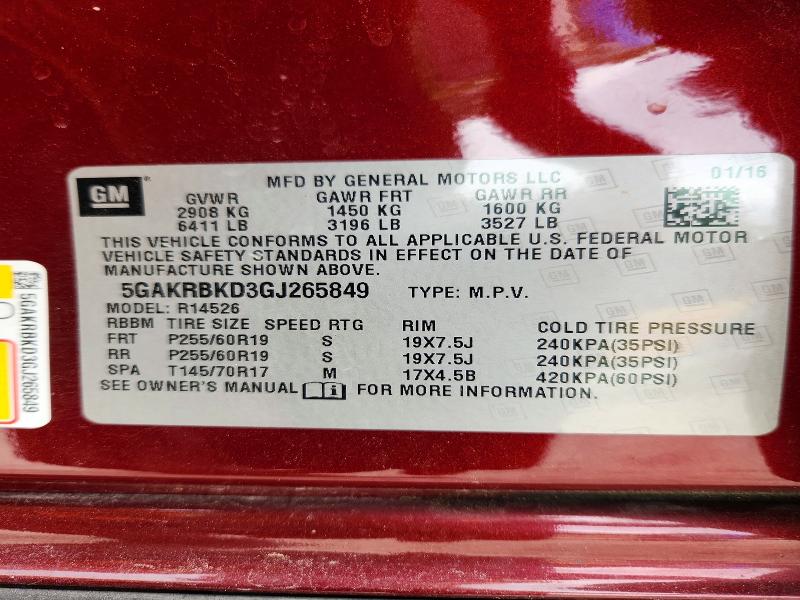 50469896 :رقم المزاد ، 5GAKRBKD3GJ265849 vin ، 2016 Buick Enclave مزاد بيع
