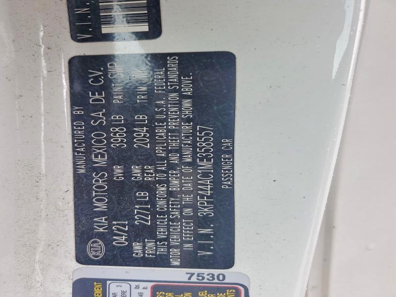 2021 Kia Forte მანქანა იყიდება აუქციონზე, vin: 3KPF44AC1ME358557, აუქციონის ნომერი: 51860206