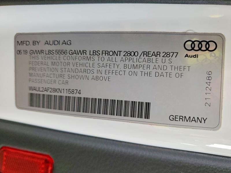 Aukcja sprzedaży 2019 Audi A6, vin: WAUL2AF28KN115874, numer aukcji: 50256726